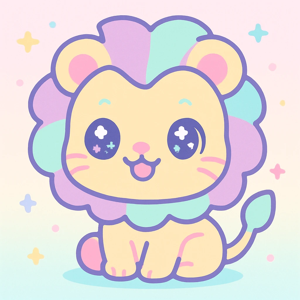 cute chibi lion in anime style, big eyes, playful expression, pastel colors emoji
