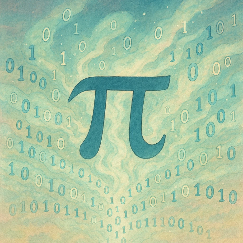  combine the π (pi) math symbol, binary code, and digital mist emerging from it. emoji