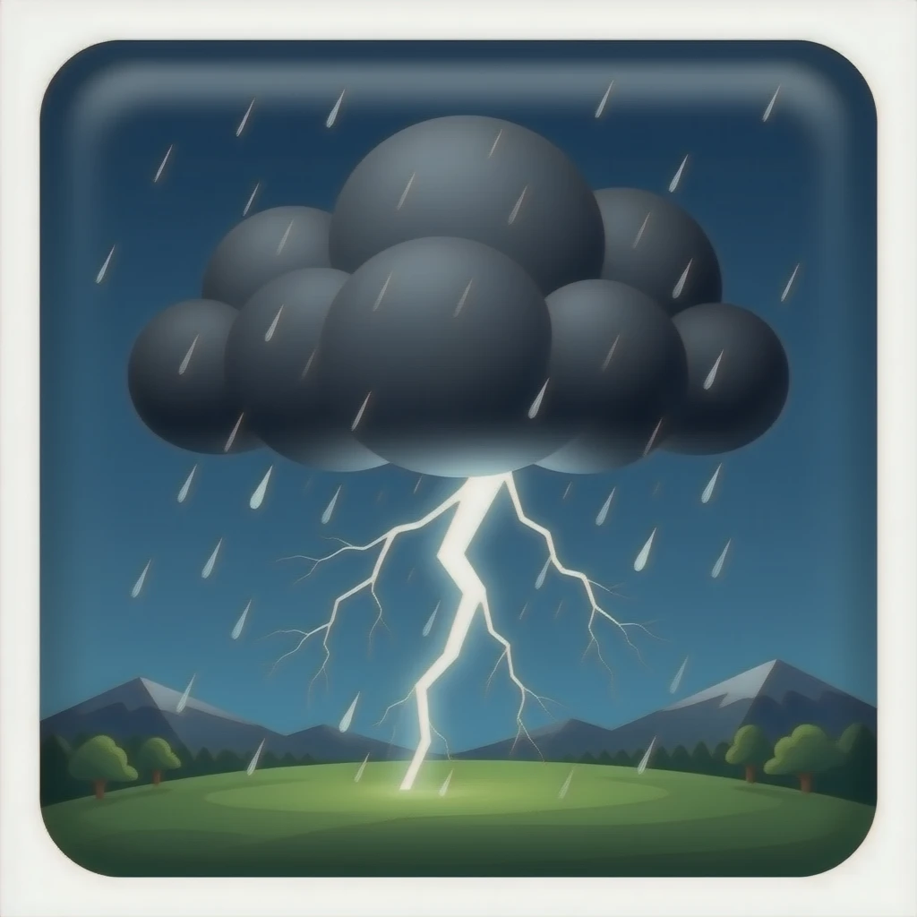 Black cloud with rain and lightning emoji