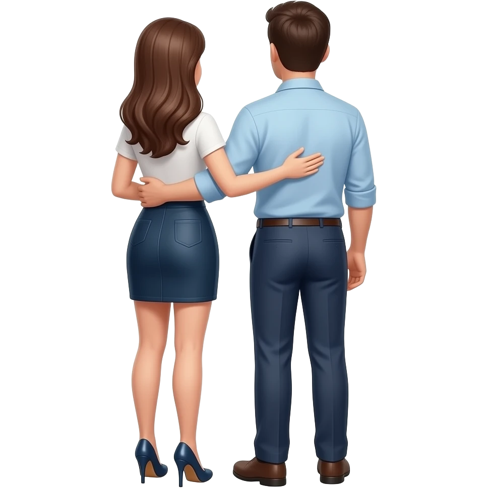 vrouw staat op hoge hakken met haar rug naar een man, kort rokje emoji