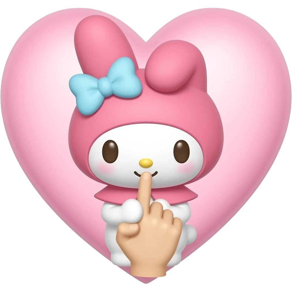 my melody the sanrio character making heart with her finger emoji