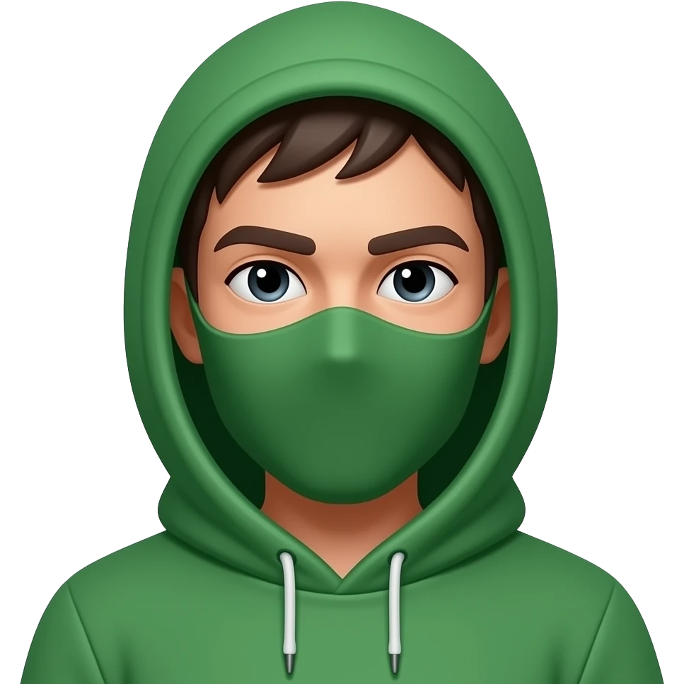Green hoody and irony mask on face emoji