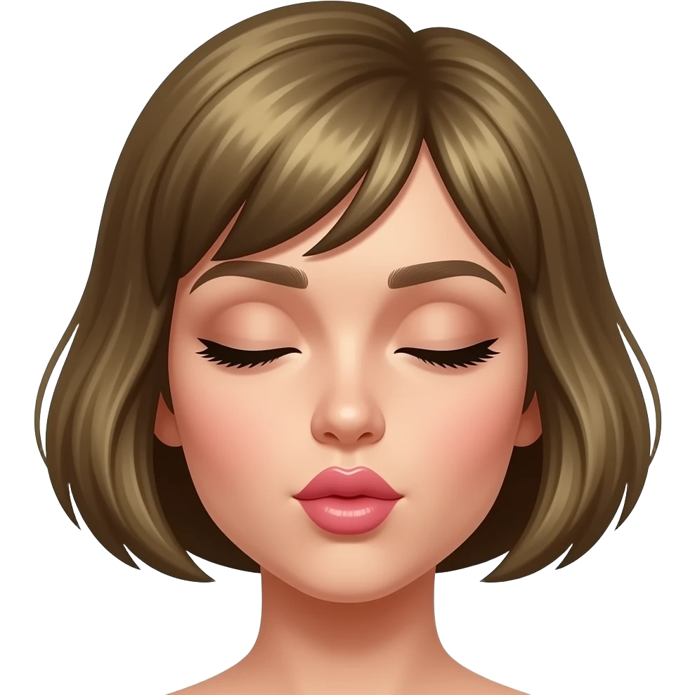 Diva with short dark blonde hair. Green eyes. Eyes closed. Blowing a kiss emoji