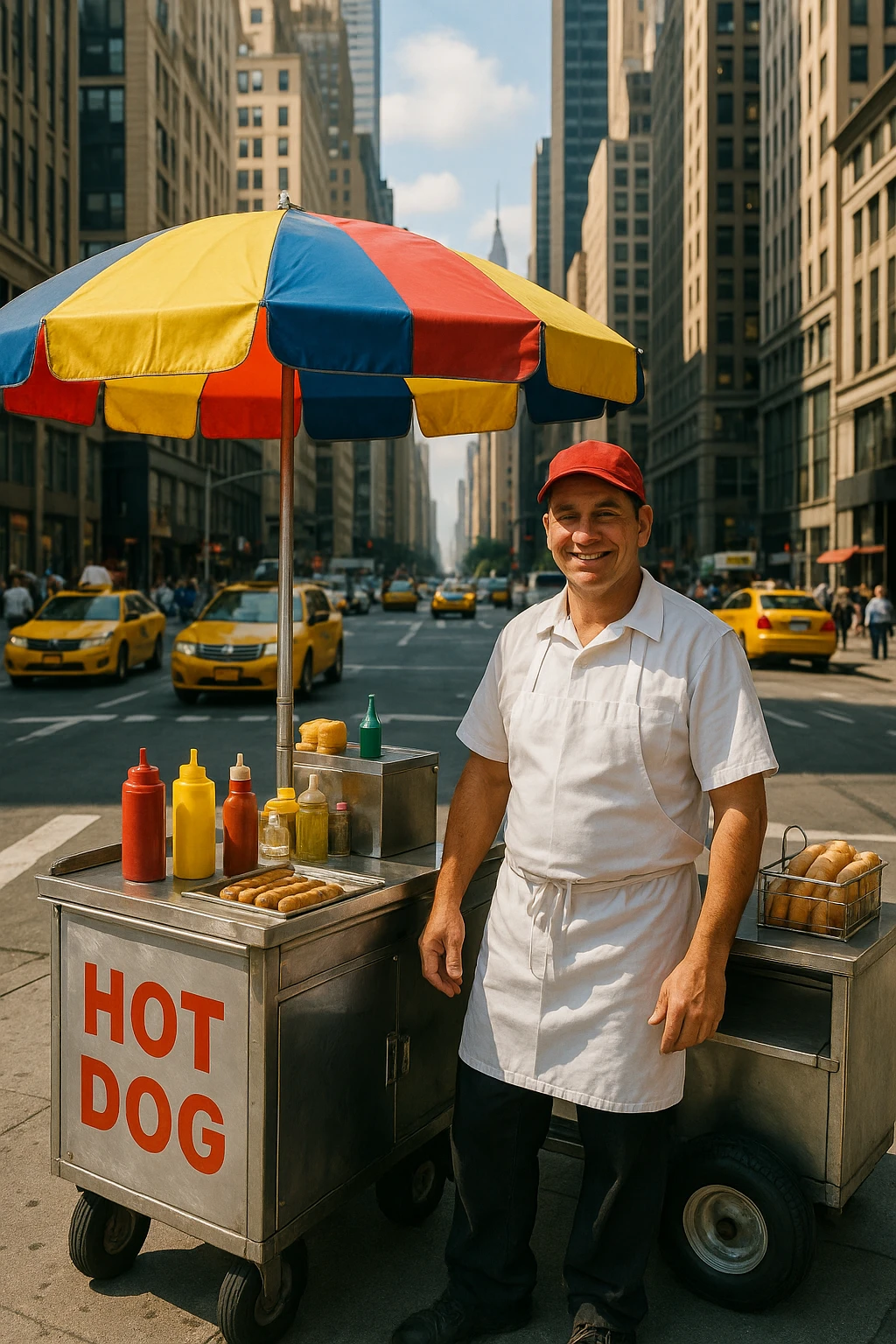 hotdog seller in New York with cart emoji