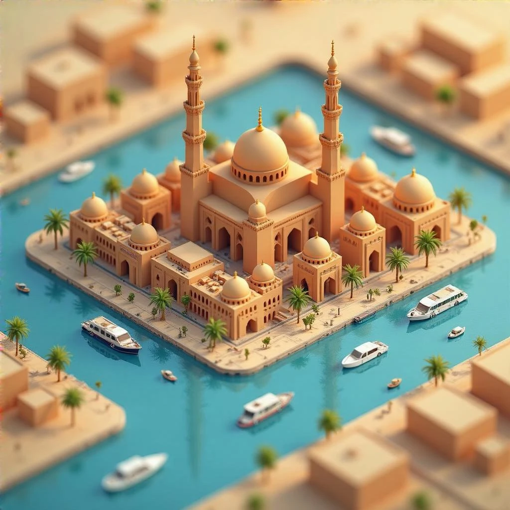 Isometric minimalistic illustration of Cairo, subtle 3D miniature effect and Tilt Shift effect, no cartoonish look, transparent background. emoji
