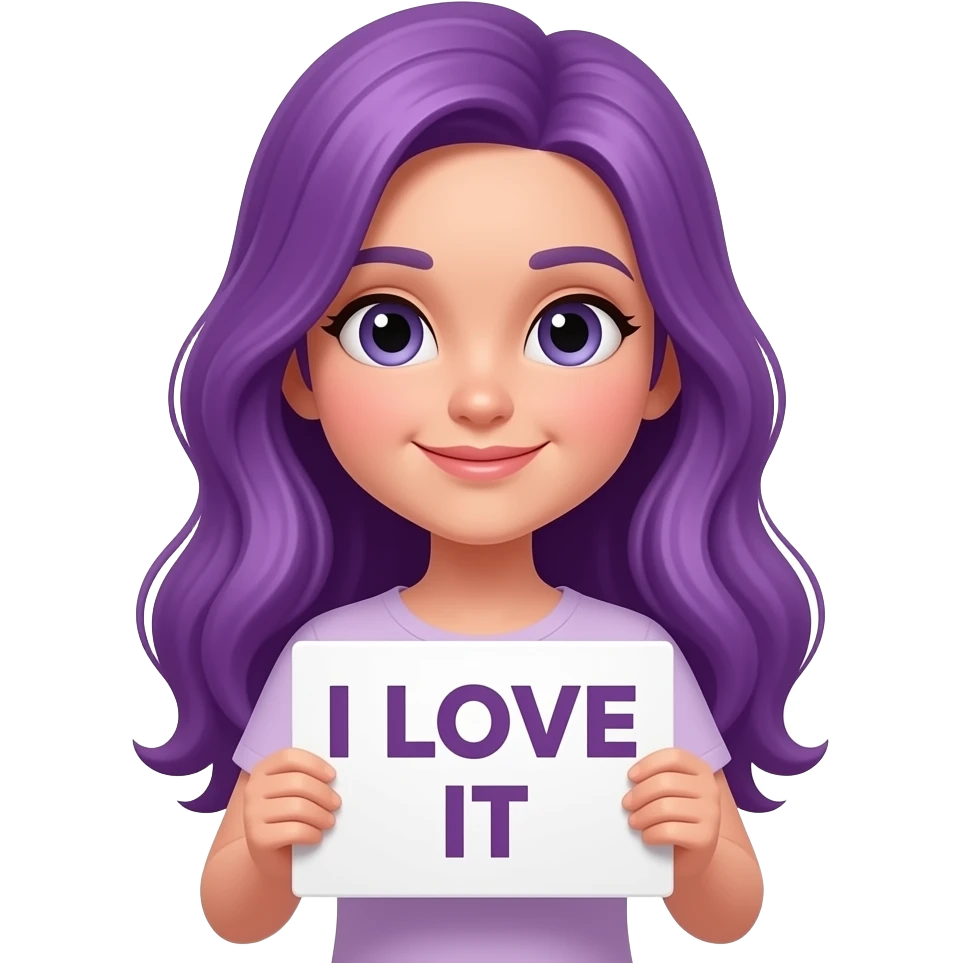 girl with long purple hair with a I LOVE IT sign emoji
