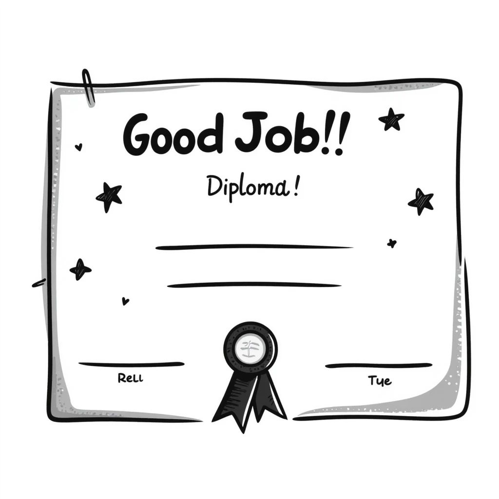 Simple diploma-style certificate with "Good Job!" text and star decorations emoji