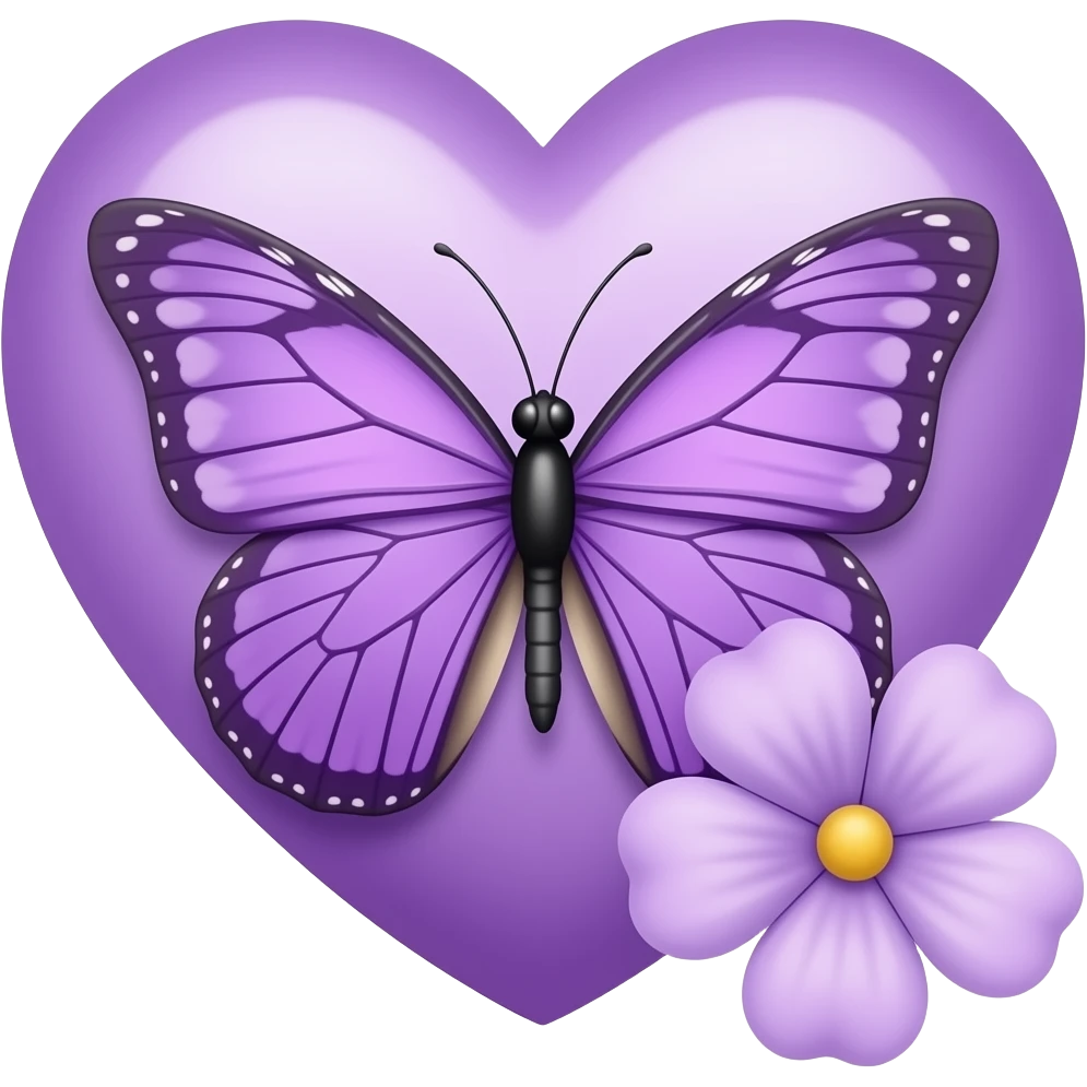 Borboleta lilás, coração lilás, flor lilás emoji