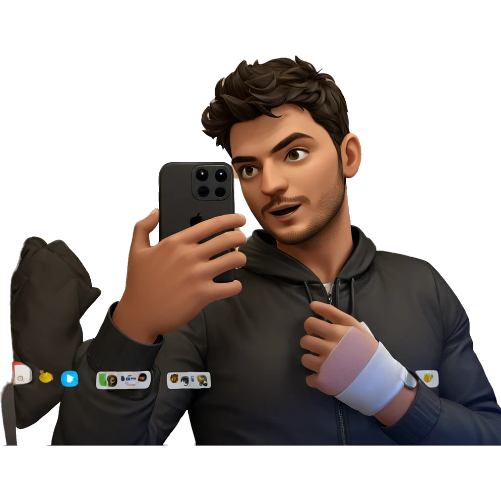 selfie with jacket and phone emoji