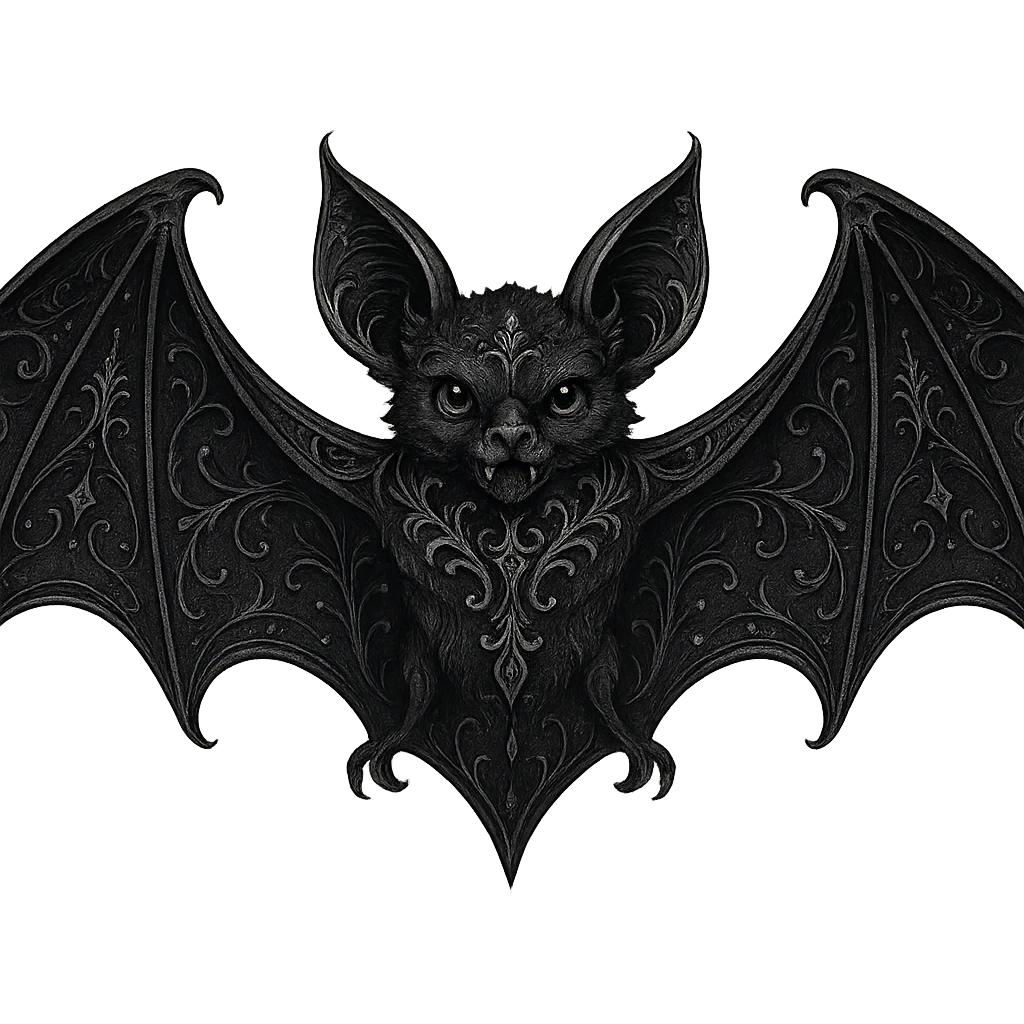 goth object, bat with silver accents, mysterious emoji