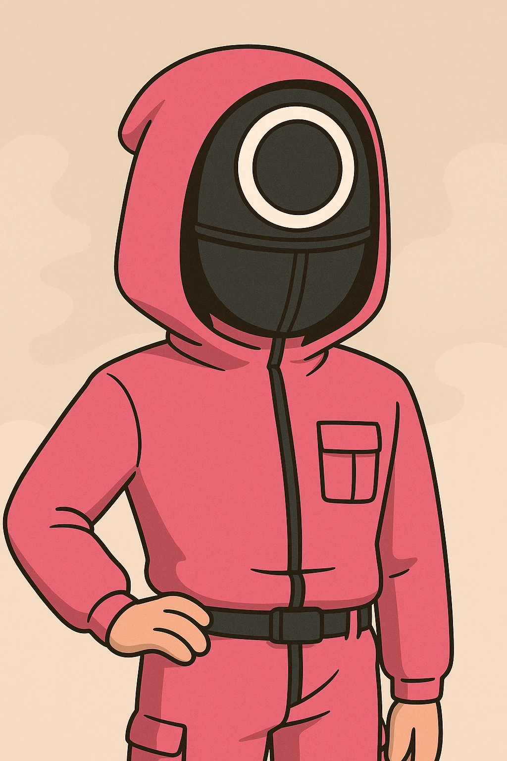 Squid Game guard with circle mask, playful cartoon style emoji
