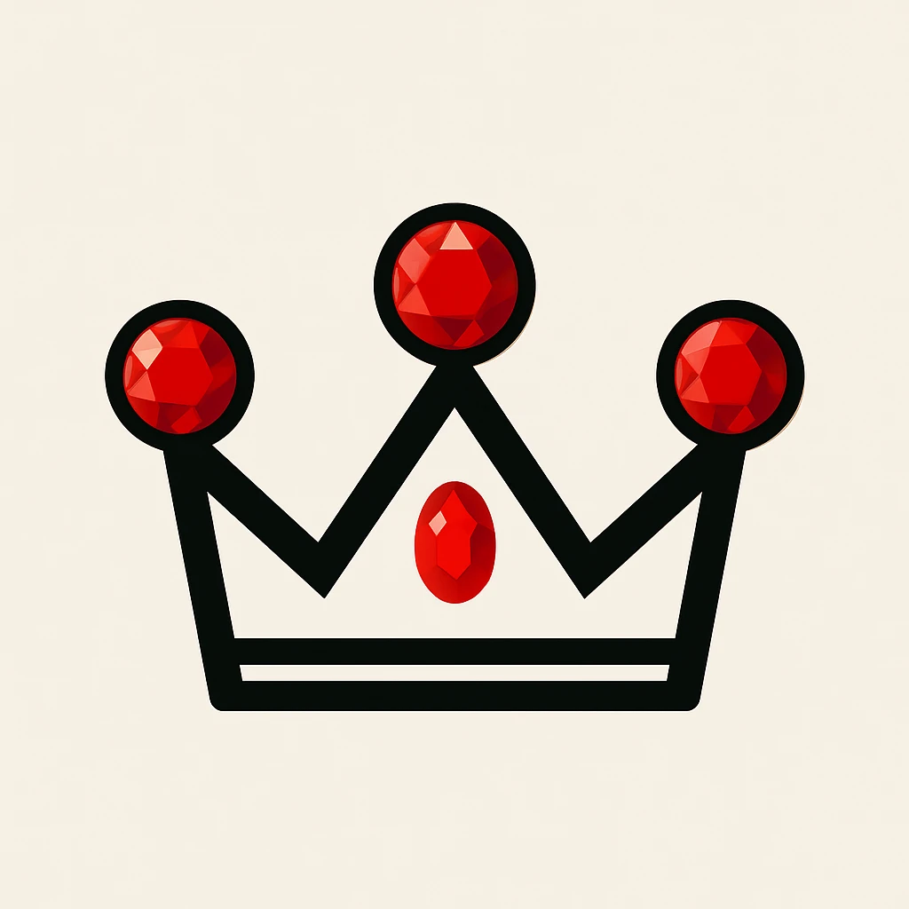 a minimalist black crown featuring bold red rubies, modern look emoji