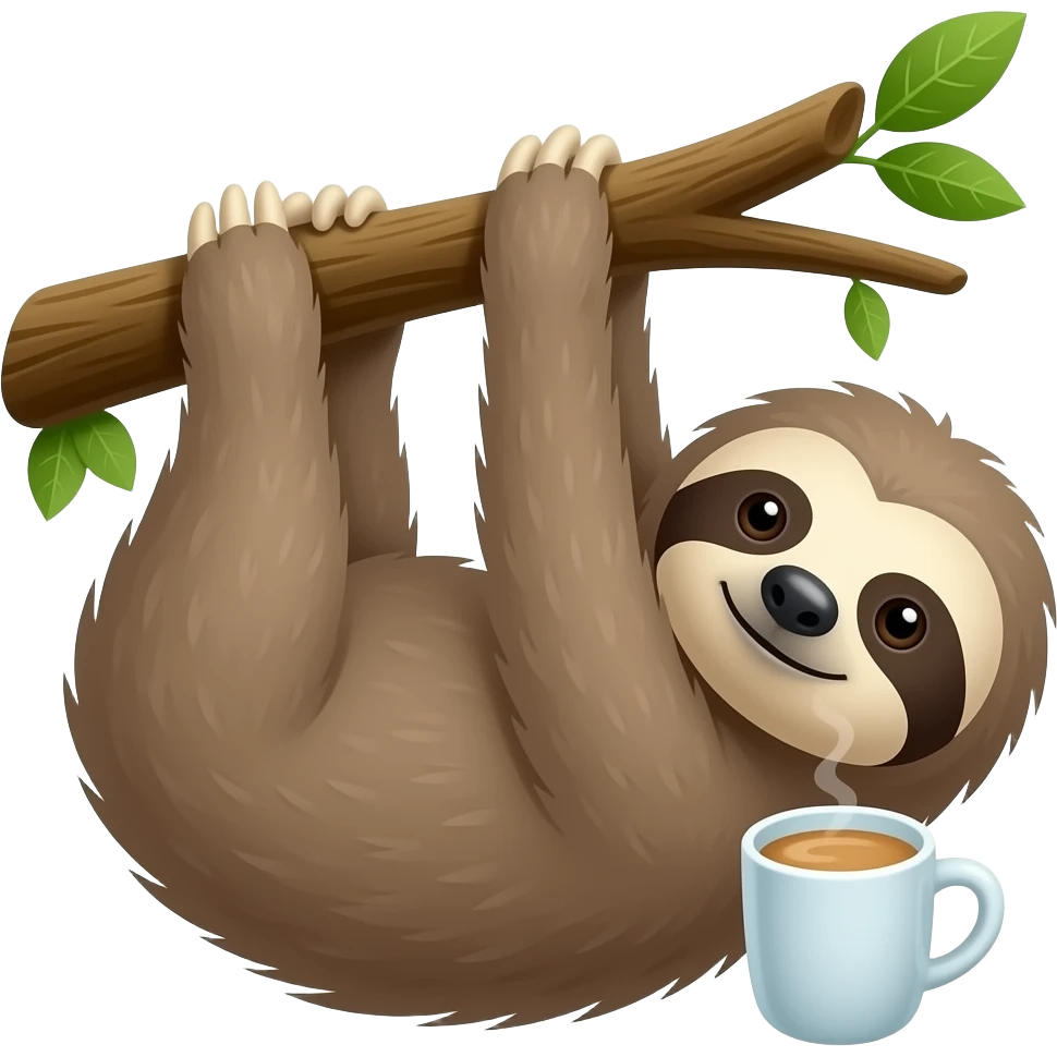 hanging sloth tree morning coffee cup emoji