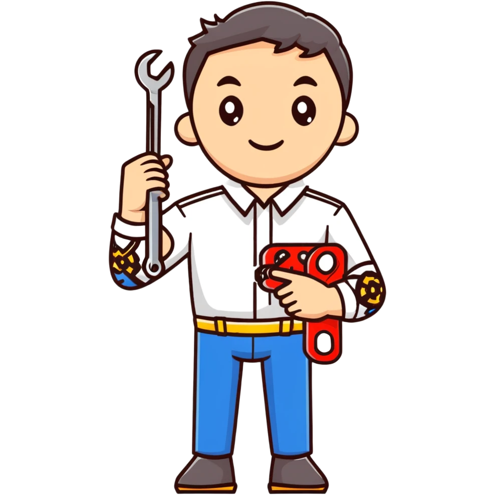 Ukrainian man in white embroidered traditional shirt holding a wrench in one hand and scissors in other hand emoji