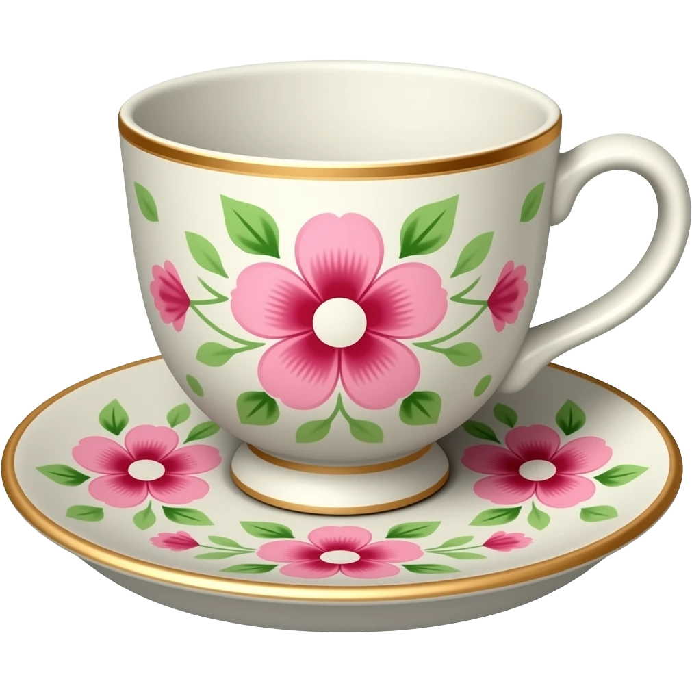 Pink and green floral pattern tea cup with saucer emoji