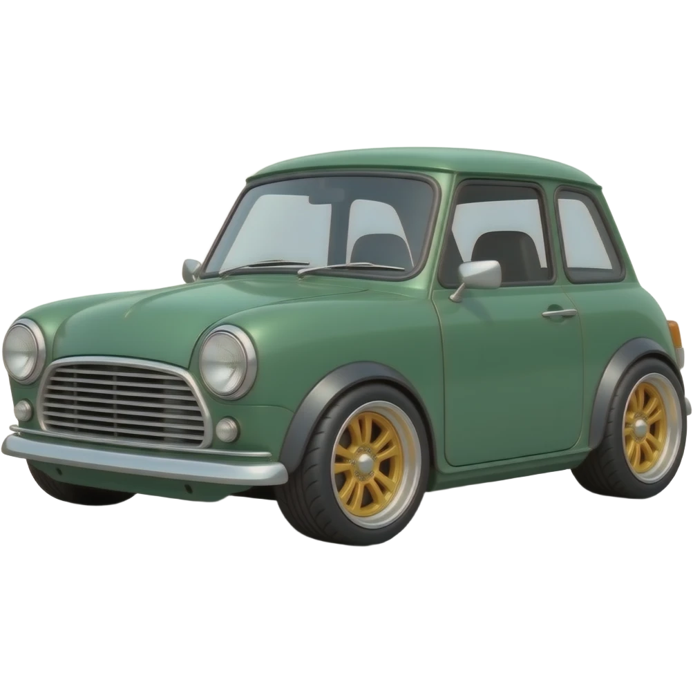 Green low old school car with big gold rims emoji