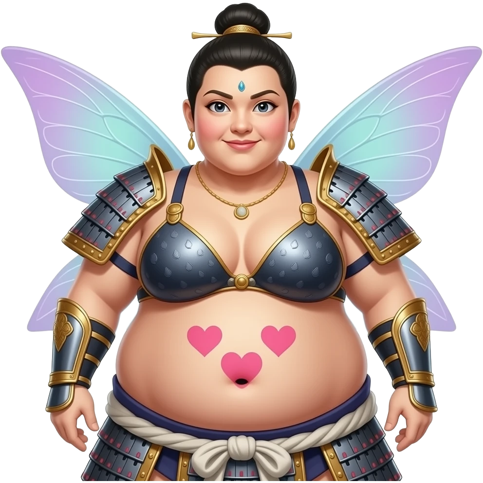 A fairy sumo warrior,with big bloated belly,draws love hearts on her bellybutton. emoji