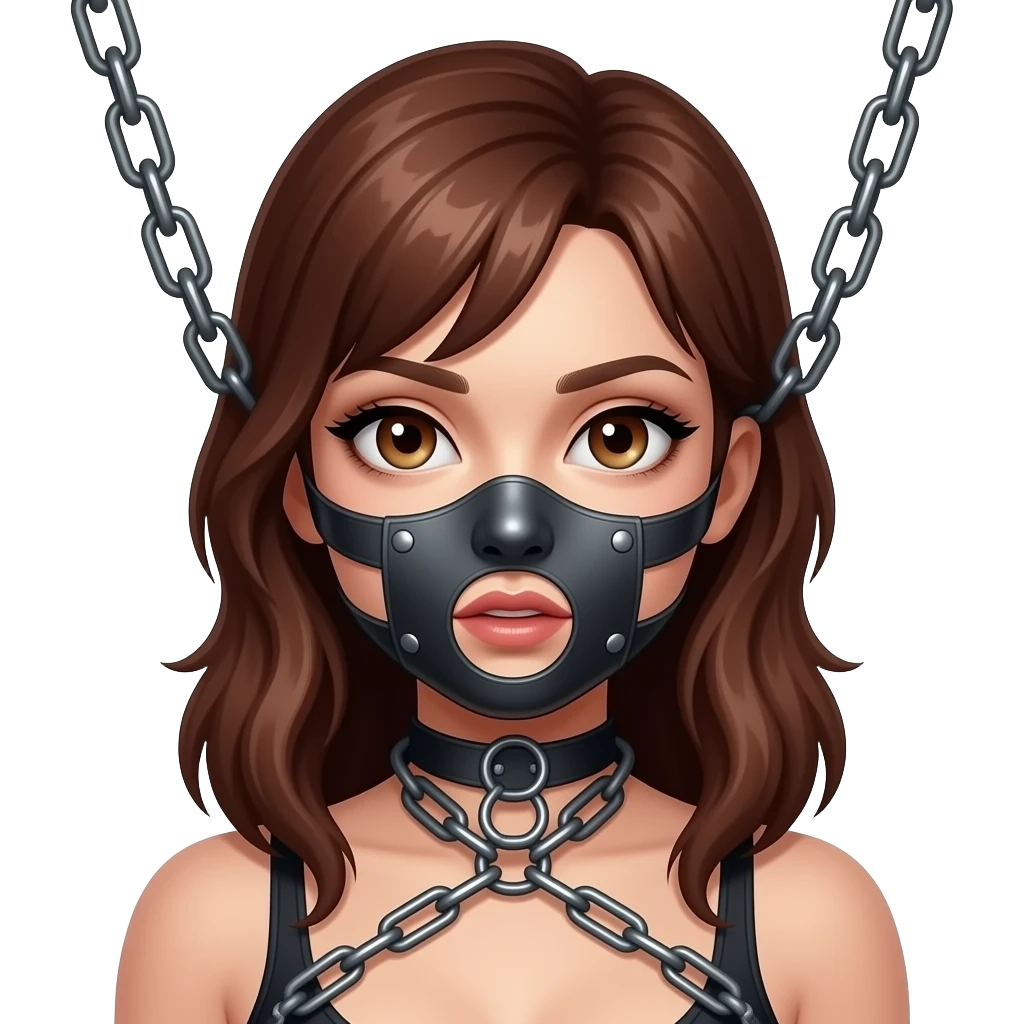 Girl in hardcore bondage and gaged with underwear emoji