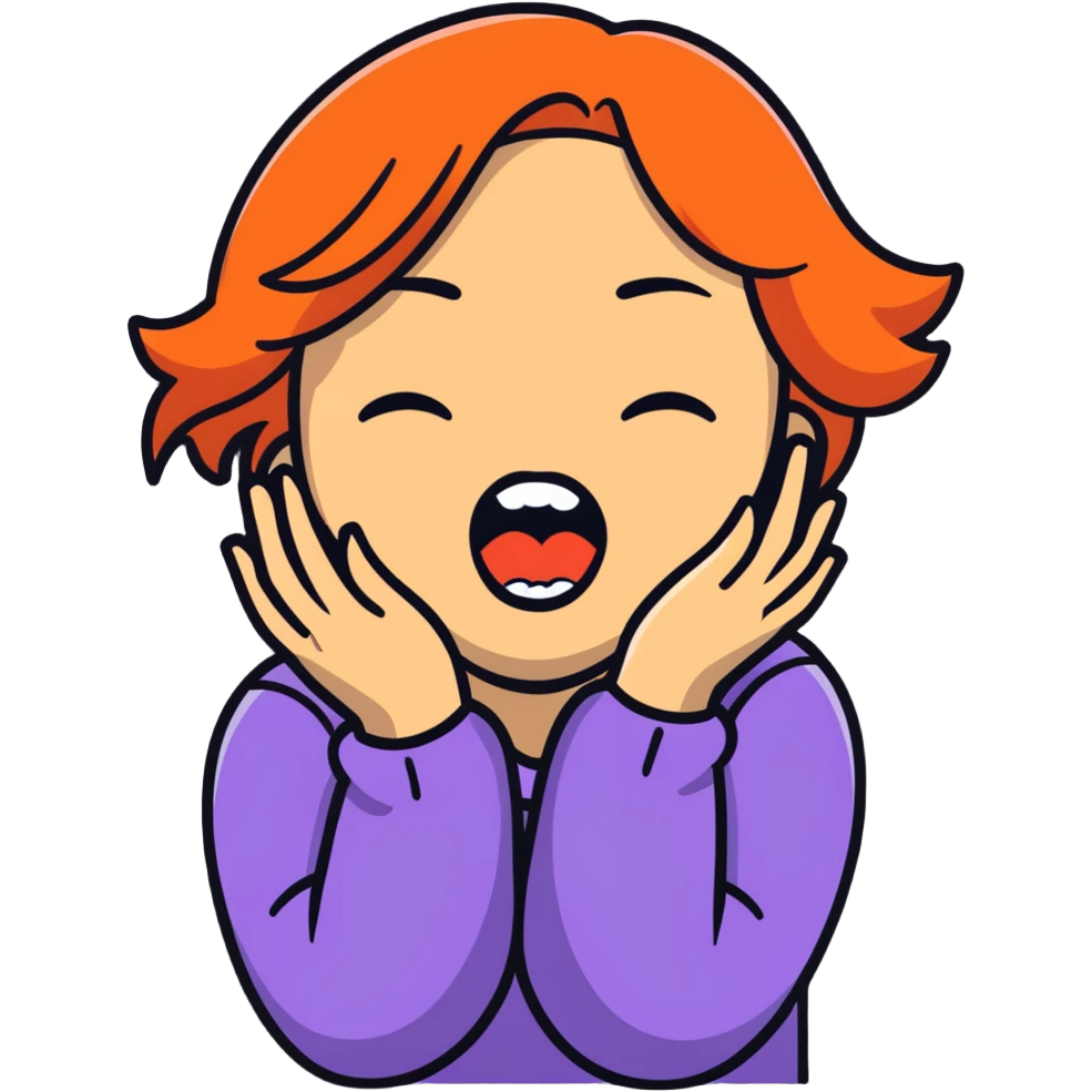 Girl with hands wrapped around her neck and eyes closed and screaming emoji