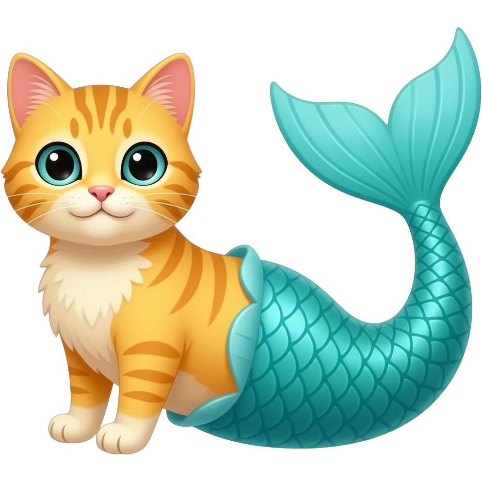 A clipart style of Yellow cat with #B8FFFF mermaid tail emoji