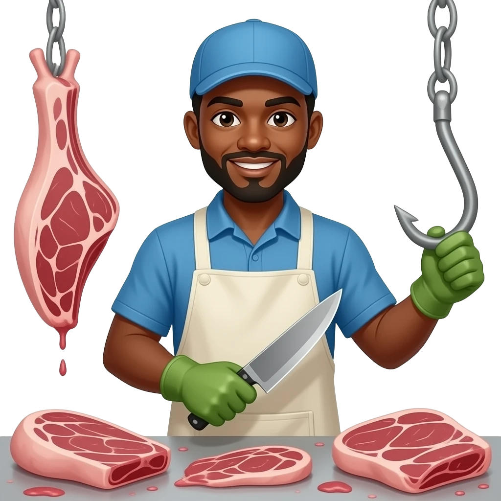 African Slaughter house worker with knives and meat hook emoji