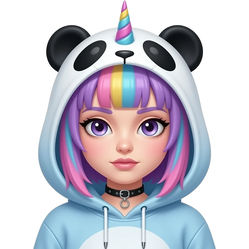 Pastel goth unicorn panda girl with hoodie and a emo emo/scene haircut emoji