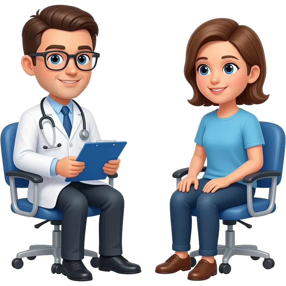 consulta médica con paciente y médico visitandole emoji