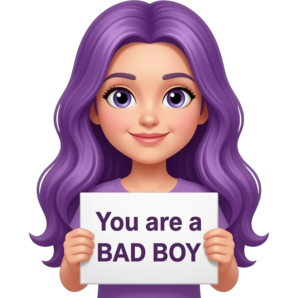 girl with long purple hair holding a You are a BAD BOY sign emoji