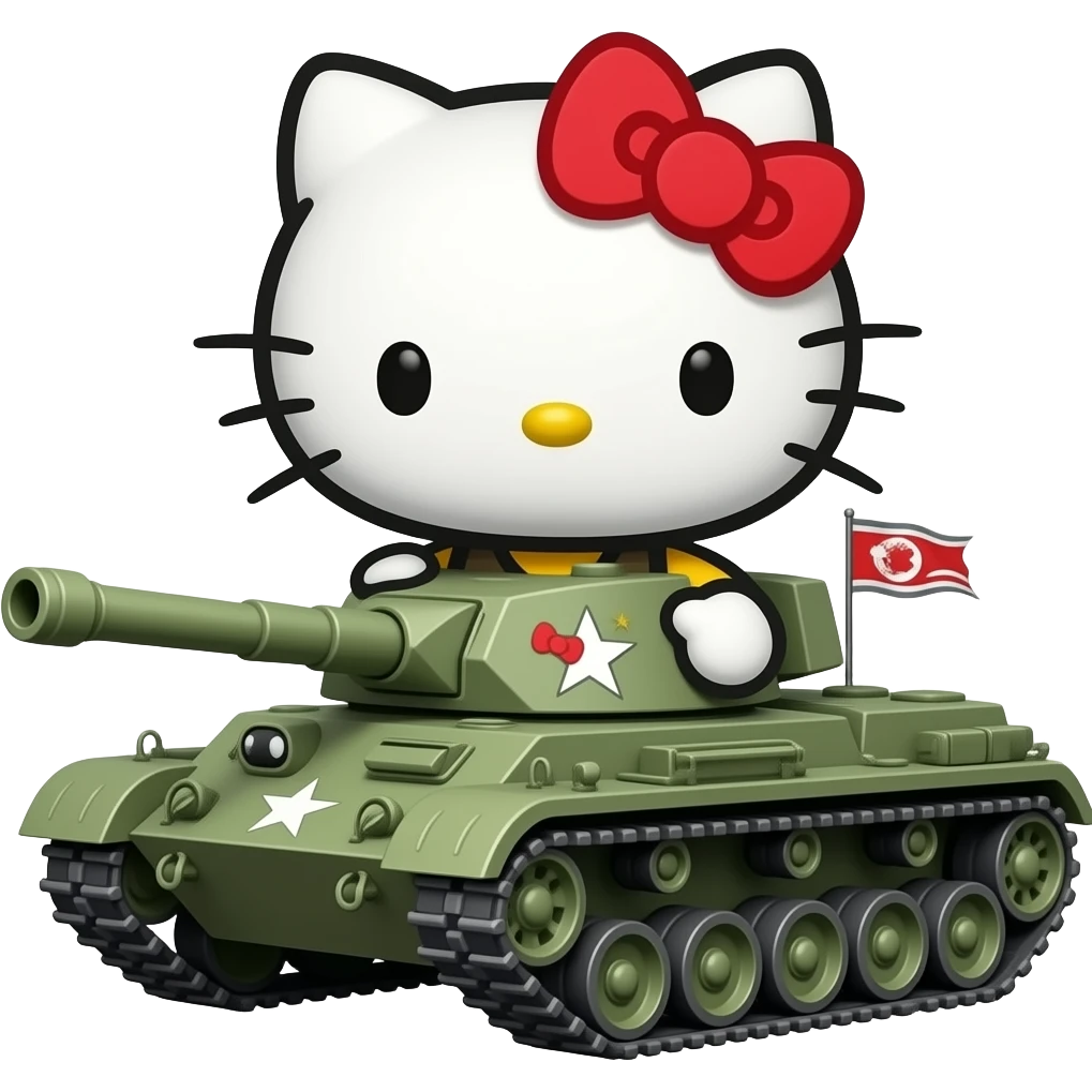 hello kitty in a tank going to war cute emoji