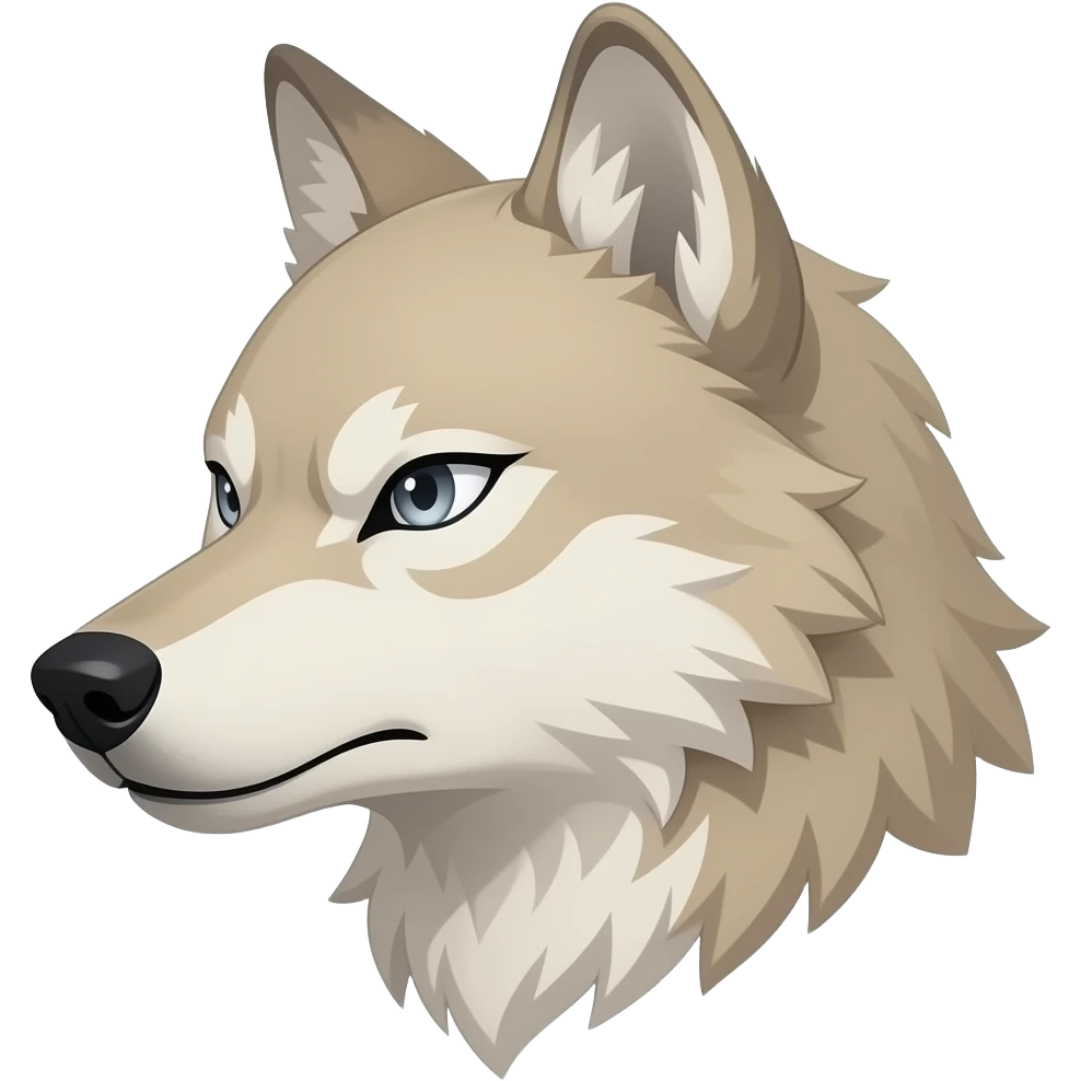 angry face alpha ash blonde wolf head little bit anime eyes realistic Turn sideways light gray eyes dead stare emoji