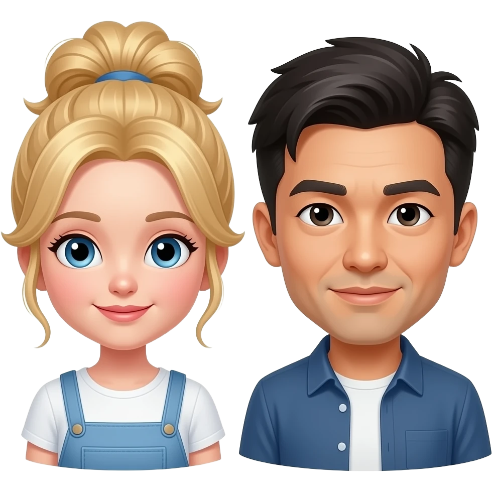 Blond girl with tied up hair and asian guy with short hair emoji