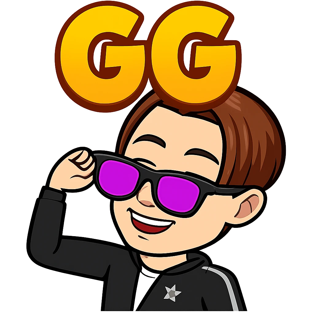 Edit the character in the reference image to show the character smiling with the text 'GG' above it, in the same style as the reference, with a transparent background, no circle, and sized for Twitch emoji. emoji