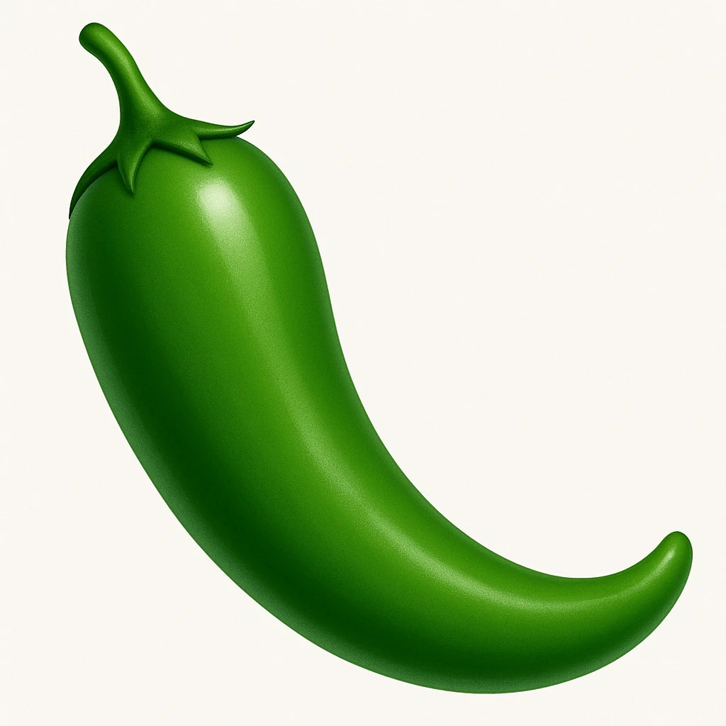 A chili pepper emoji in green color, vibrant and clear. emoji