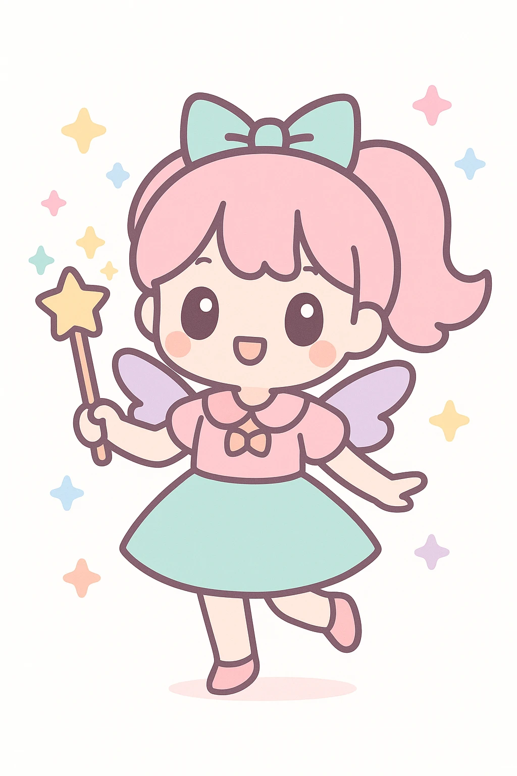 anime style magical girl, holding a wand, sparkles emoji
