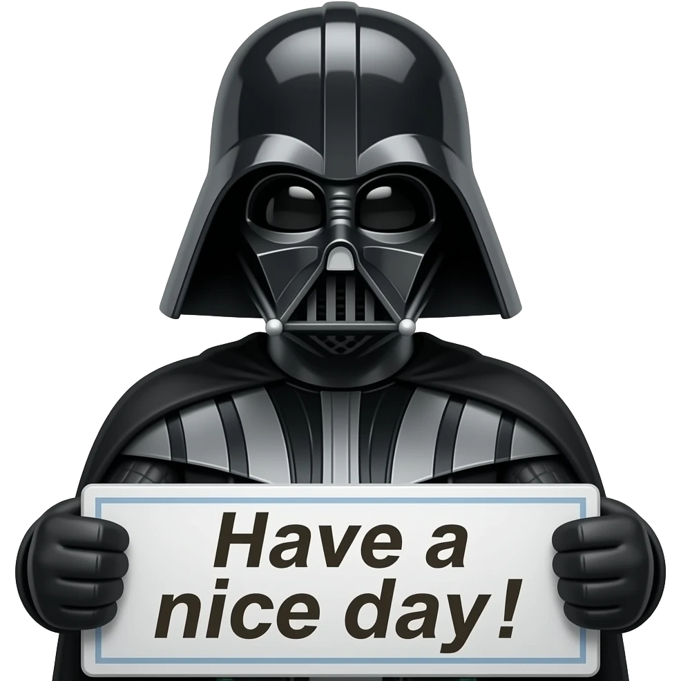 darth vader holding a table "Have a nice day!" emoji