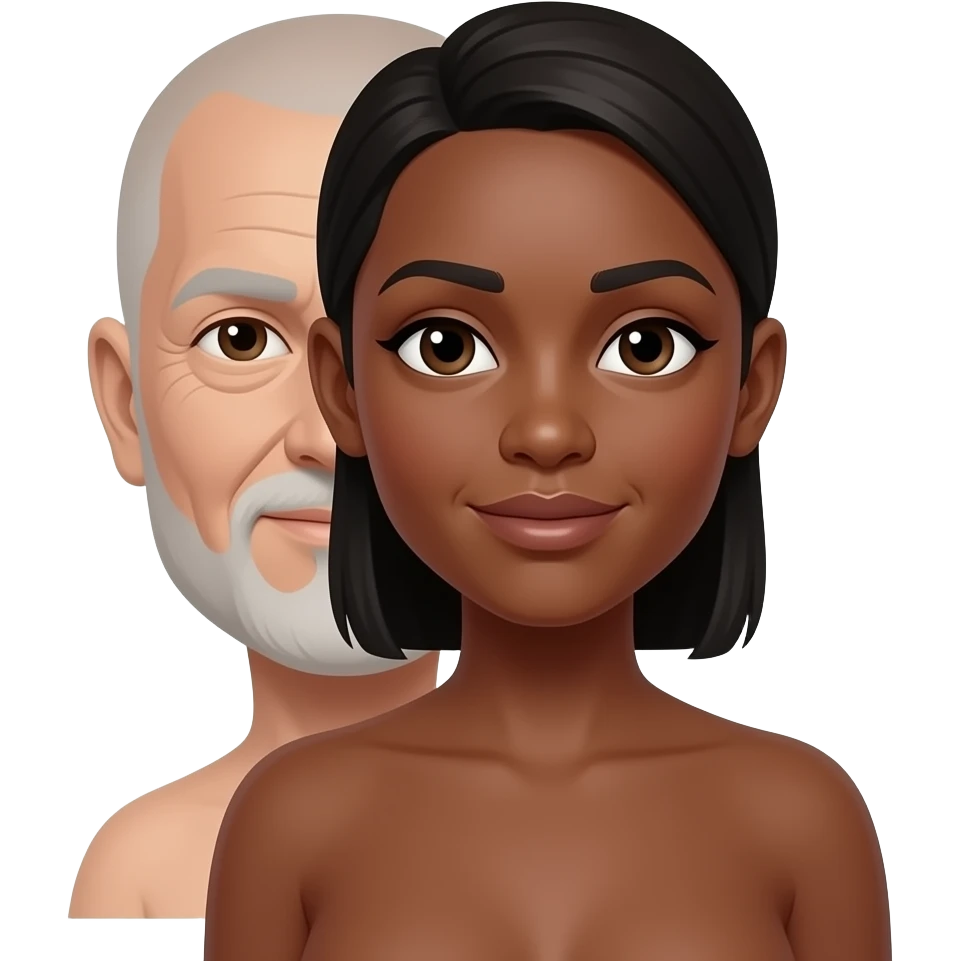 Black woman with bald older man naked emoji