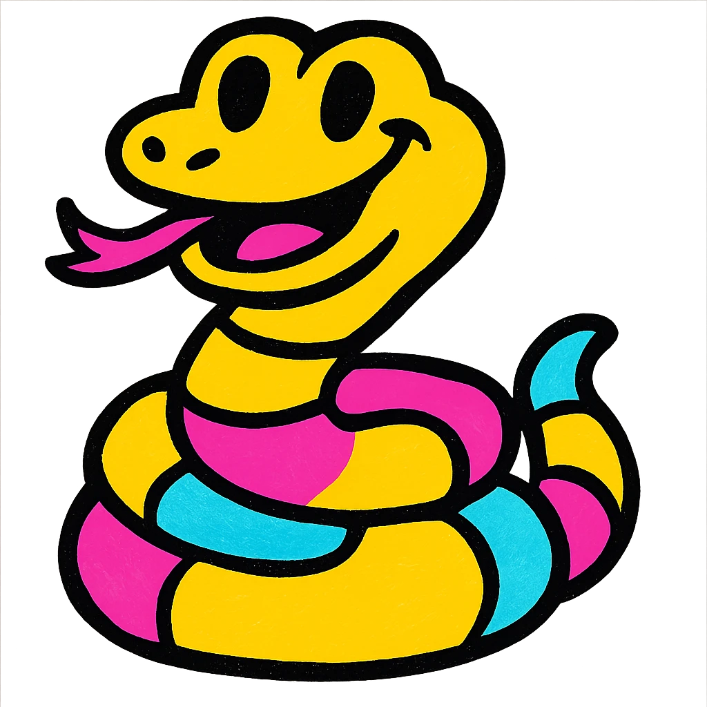 happy snake, playful, bright colors emoji