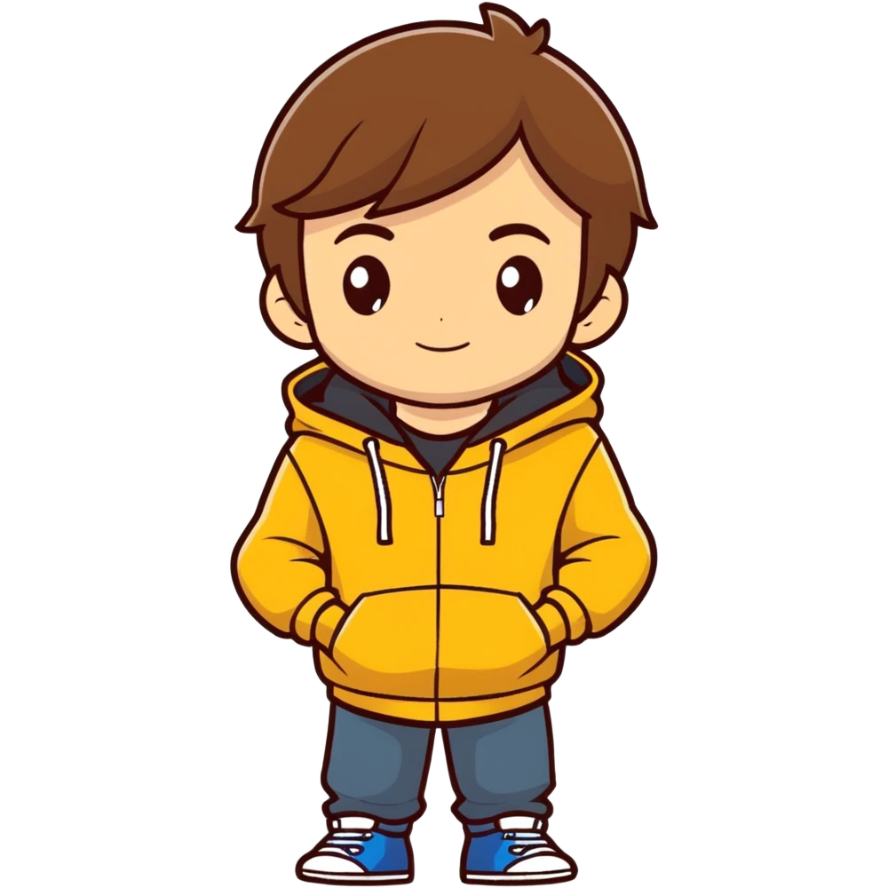 boy (in matte brown/golden brown hair)wearing a hoodie with a middle part hair emoji