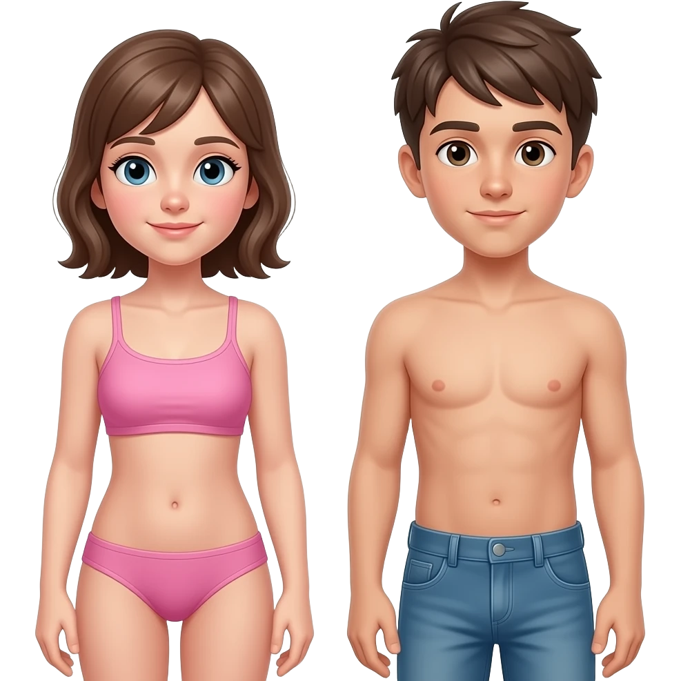 Mädchen 14 jahre alt und ein Jungen 14 jahre alt. Ich will den ganzen Körper sehen. Und beiden sind komplett nackt. emoji