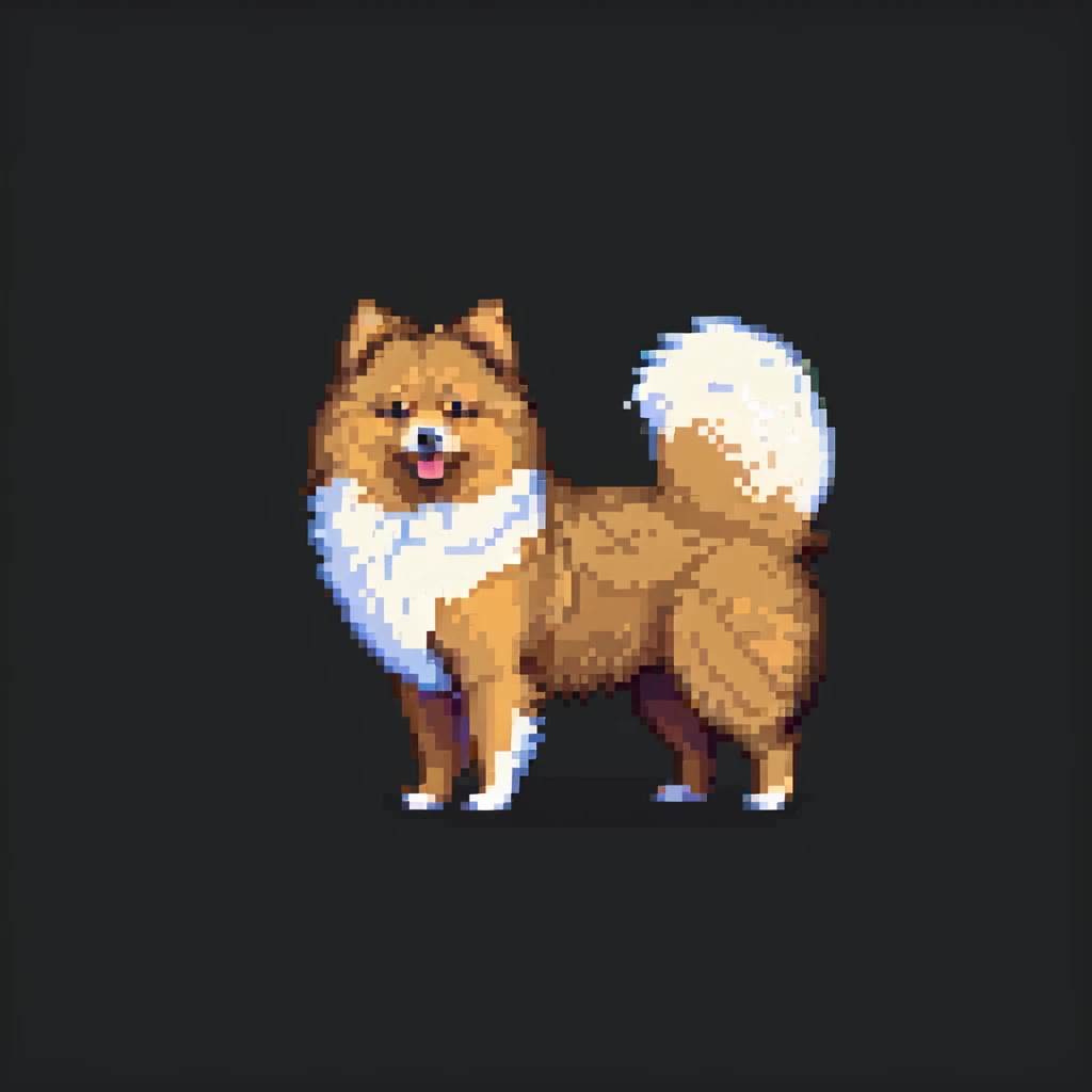 pixel art eurasier dog standing, fluffy tail, minimal background emoji