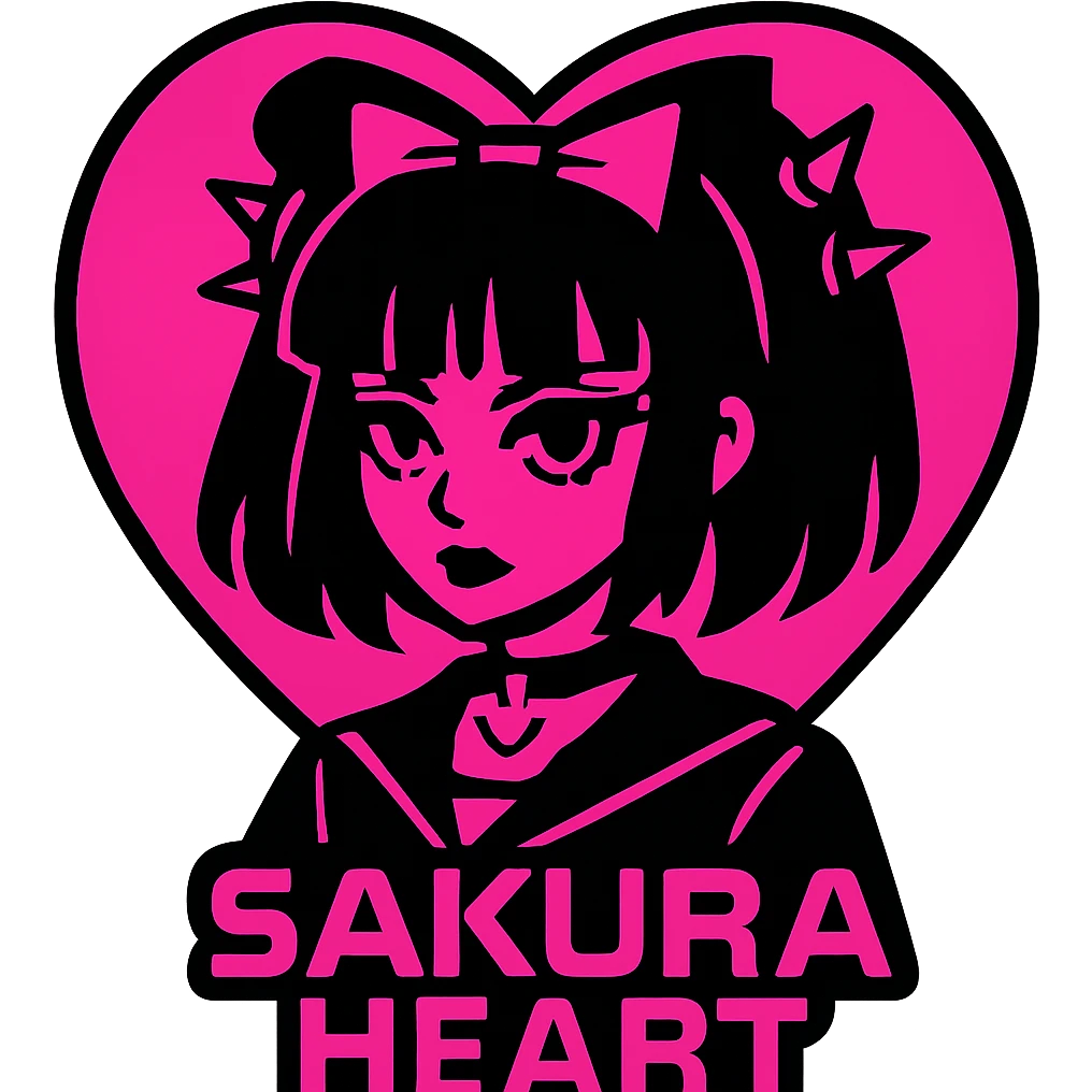 goth sakura heart, vaporwave style, neon pink and black colors, retro gothic vibe emoji