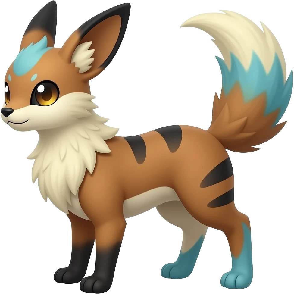 Sylveon-Leafeon-Umbreon-Furret-Buneary-Jackalope-fusion-hybrid-animal-creature with tufted ears, tufted tail emoji