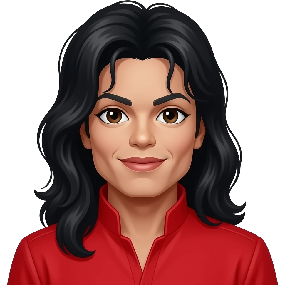 Michael Jackson with dark brown eyes, long black hair, red pop idol outfit emoji