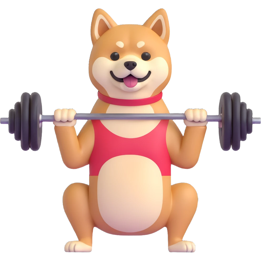 shiba inu at gym doing barebells emoji