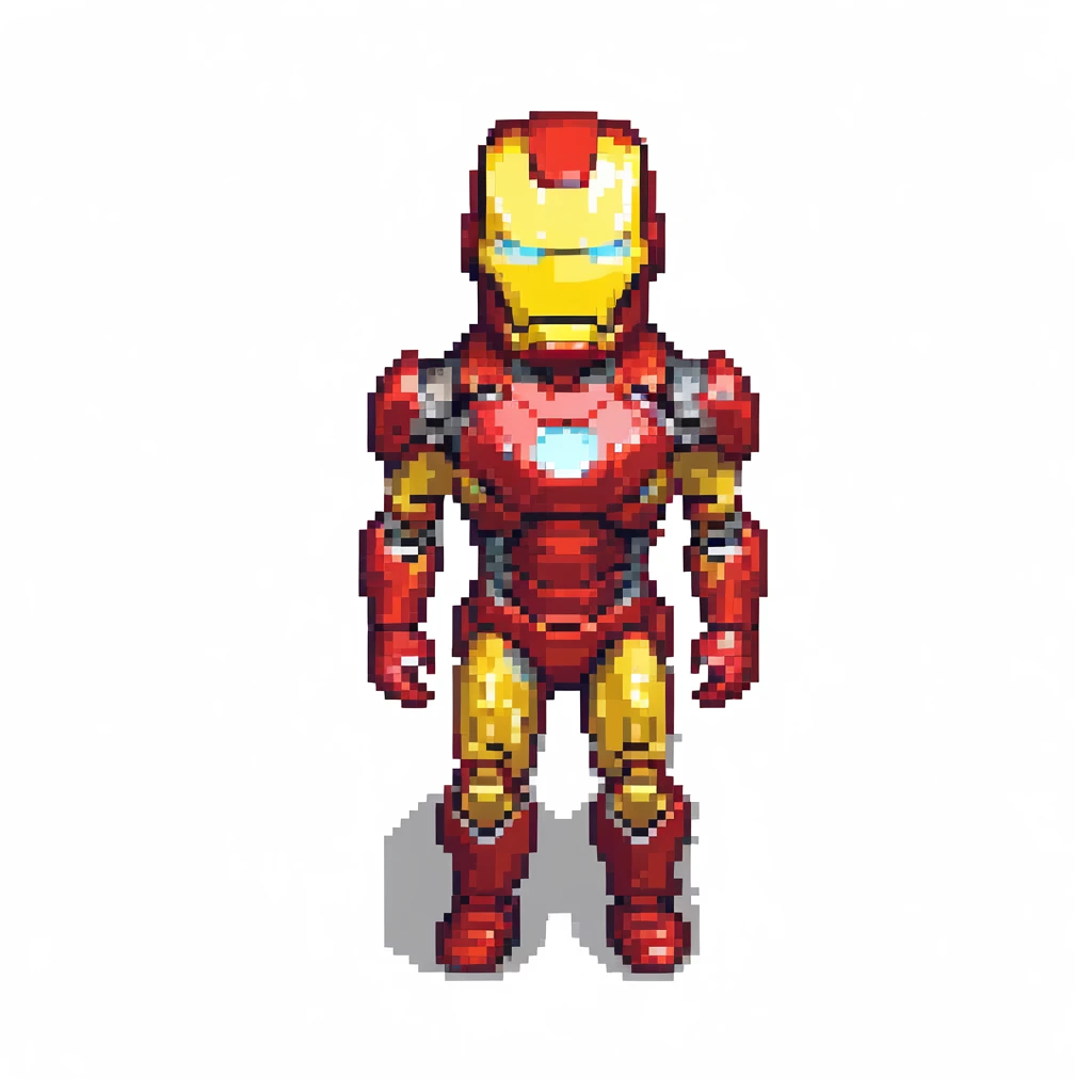 Ironman's face with his suit on, straight-on view, pixelated in the style of old Nokia retro pixel art, third-person perspective emoji