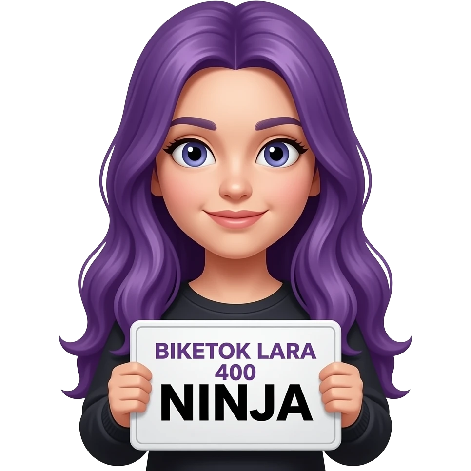 girl with long purple hair with a BIKETOK LARA 400 NINJA sign emoji