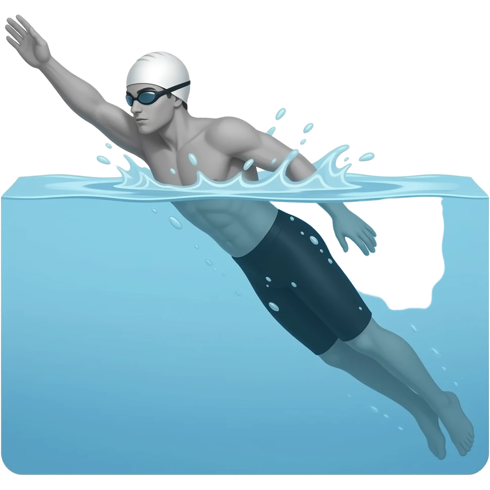 alguien nadando en una piscina y que tenga un brazo casi dentro del agua y en otro saliendo pero con las piernas fuera del agua y el emoji en blanco y negro emoji