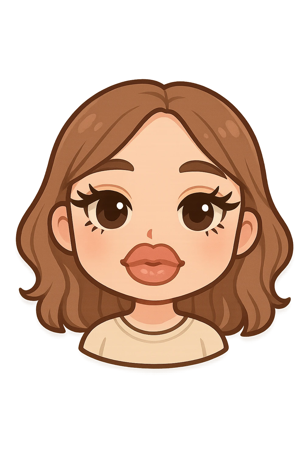 A girl with plumped lips and false eyelashes emoji