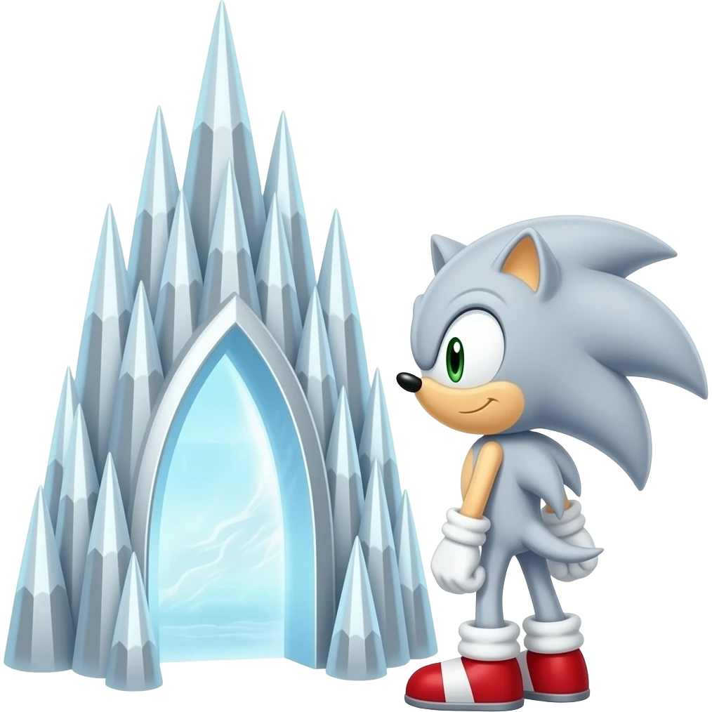 Silver sonic the white hedgehog looking at a portal with staight tall quills pointing up emoji
