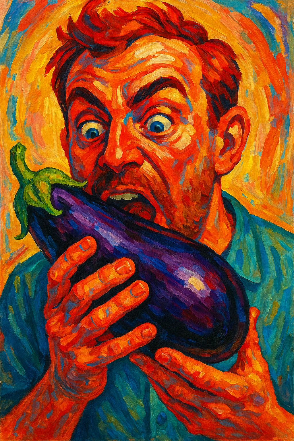 man eating a big eggplant, style 2 emoji